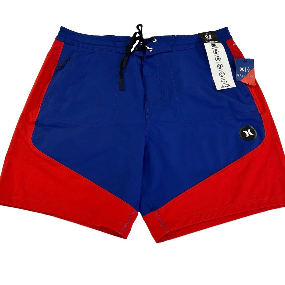 Hurley Kai Lenny Phantom + Board Short Mens 34 Block Style Blue Red White Black